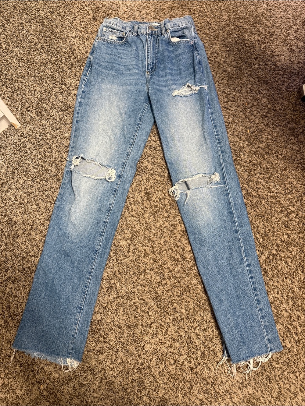 Garage Light Blue Distressed Straight Leg Jeans